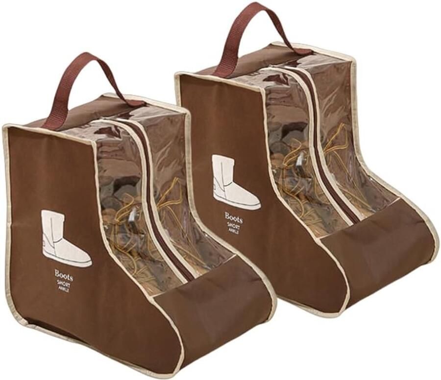 Schoentassen Tweedelige set Opbergtas voor laarzen Draagbare tas voor enkellaarzen Stofzak voor schoenen Reisschoenhoezen Transparante laarzenhoezen Opbergtas voor sportschoenen voor volwassenen Kort Bruine enkellaarzen