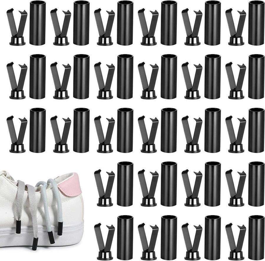 Schoenveter Tips Vetersluitingen Reparatie Schoenen Upgraden Eenvoudige Montage 40 Sets Zwart