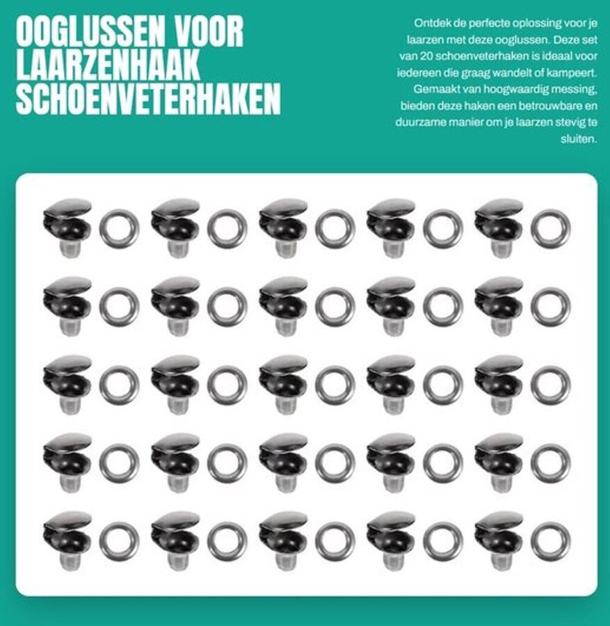 Schoenveterhaken 20 stuks Ooglussen Sluitring Veterlussen Messing Voor laarzen kamp wandelen Veterhaken