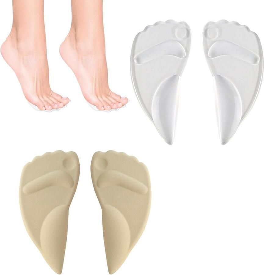 Schoenzolen 2 paar + voorvoetschoenkussen antislip siliconen gel voor drukvermindering onzichtbaar voor hoge hakken en smalle schoenen