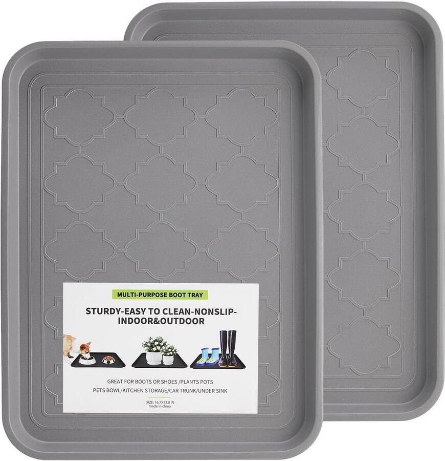 2x Waterdichte Schoenbak & Laarzenbak Antislip Opvangbak voor Binnen en Buiten 42 4 x Grijs