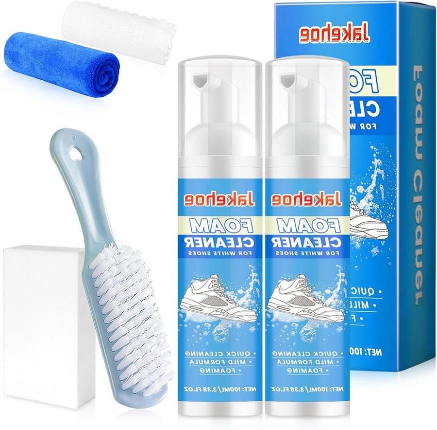 Schoenreiniger 100ml No-Rinse Schuim Schoenreinigingsset met Borstel en Doek Perfect voor Witte Sneakers Leren Schoenen en Suède Boots