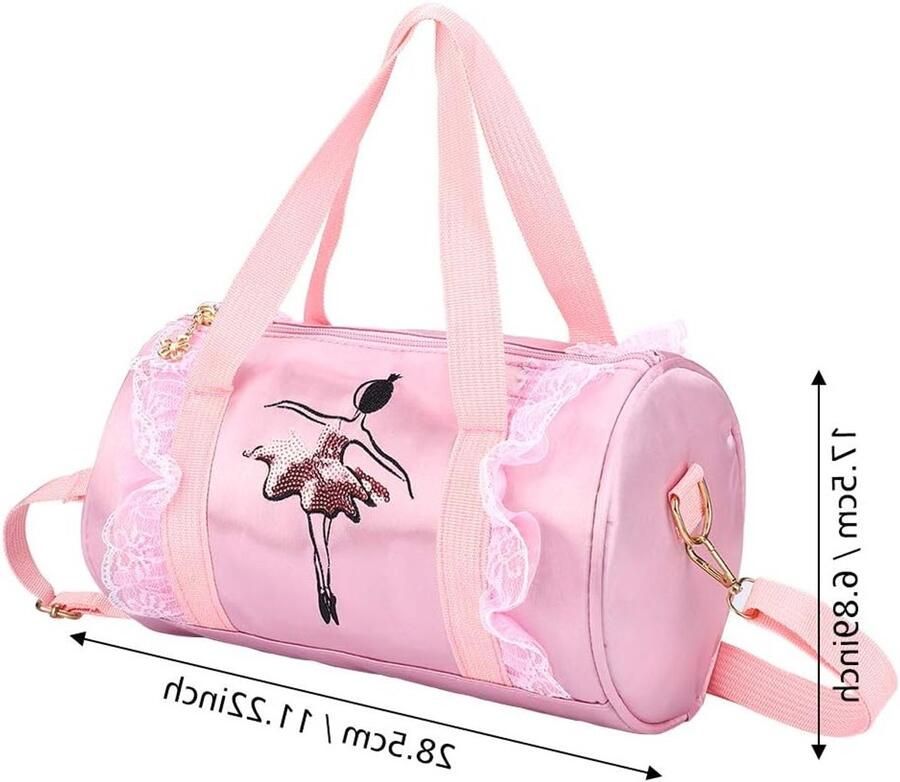 Schoudertas voor Kinderen met Balletthema Ballerina Handtas met Pailletten en Korte Garens voor Dans en Sportactiviteiten (Roze)