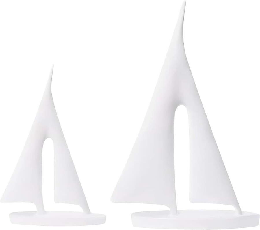 Sculpturale decoratie 2 stuks zeilboot decoratieve decoratie nautische decoratie kunstbeelden van kunsthars voor woonkamer boekenkast badkamerplank tafel kantoor (wit)