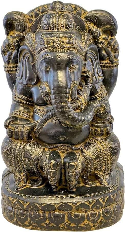 Sculptuur kamerdecoratie kunstwerk Hindoe-godheid van geluk steenmix olifant geel 45 x