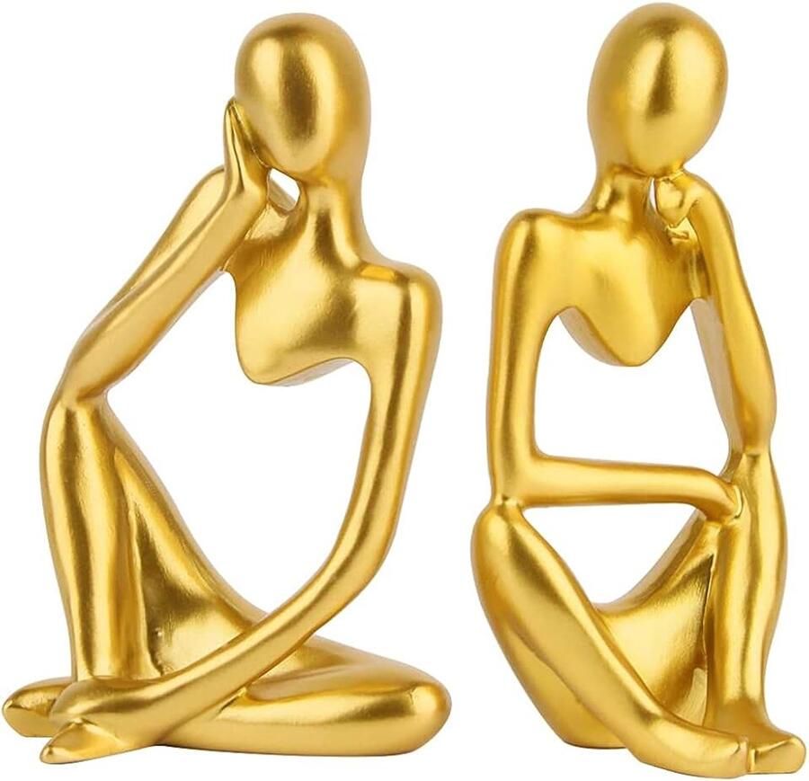 Sculptuur ornamenten denker 2 stuks denker hars sculptuur abstract figuur mini denker mini-personages hars standbeeld ornament voor thuiskantoor desktop decoratie