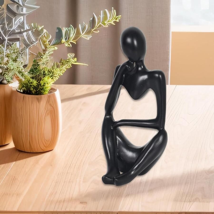Sculptuur van kunsthars abstracte kunstfiguren boekenplank DEK mensendecoratie figuren ornamenten voor woonkamer boekenrek eettafel en kantoor (Zwart)