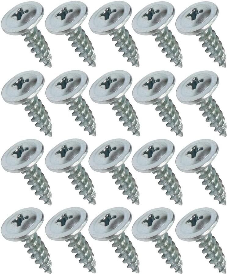 Set met 20 plaatschroeven Ø 4 2 x 16 mm met brede kop gebogen met PH kruiskop metalen coating dakgoot van verzinkt staal kleur zilver