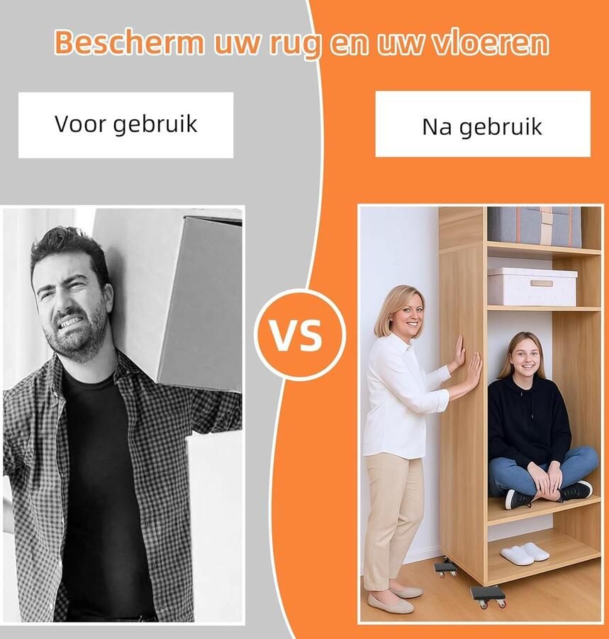 Set met 4 transportwielen en meubellifter 360° draaibare wielen voor verhuizing en meubeltransport belastbaar tot 400 kg meubeltransportsysteem voor thuis en op