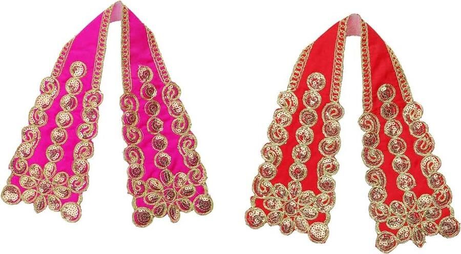 Set of 2 Ganesh Dupatta Decorative Puja Cloth Chunari Pooja Chunar 12 x 4) Pooja Items Articles for Indian Traditional Festival Ganpati Decorations for Statue Frame Idol Temple(Red Pink)