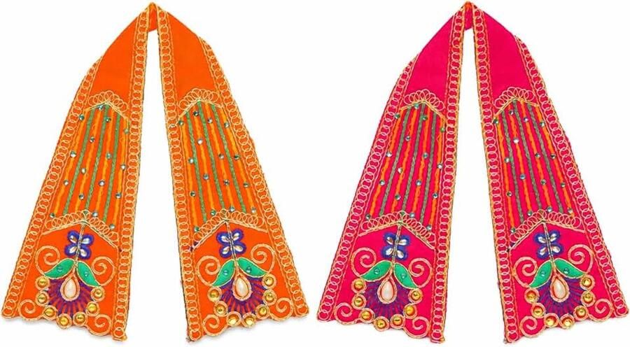 Set of 2 Ganesh Dupatta Decorative Puja Cloth Chunari Pooja Chunar x 3) Pooja Items Articles for Indian Traditional Festival Ganpati Decorations for Statue Frame Idol Temple(Pink Orange)