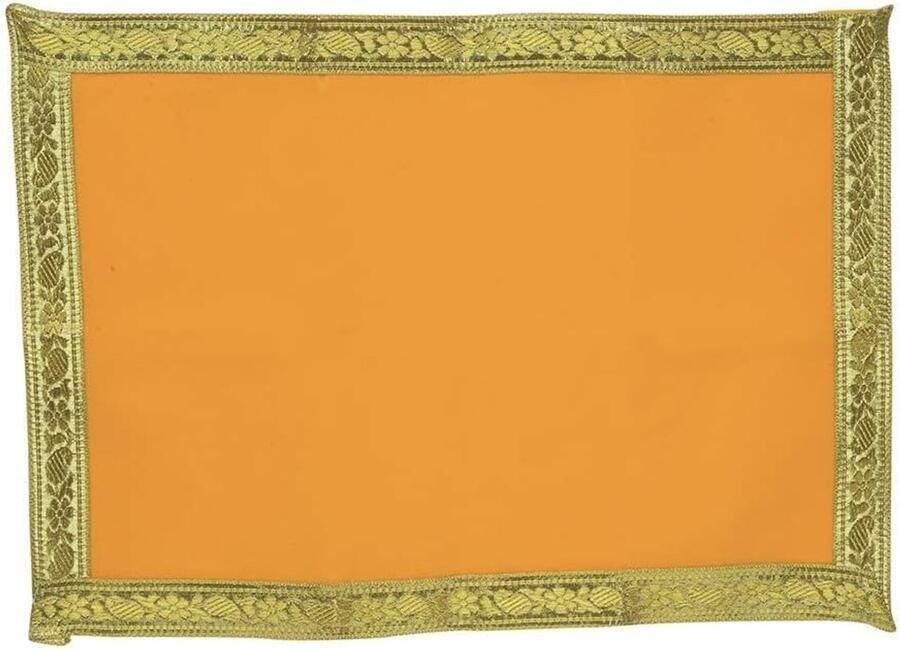 Set of 2 Velvet Decorative Mat Aasan Pooja Cloth Inch X 26 Inch) Multipurpose Traditional Pooja Festival Laxmi Poojan Ganesha Decorations Decor Item Pooja Article Yellow Laxmi (Red Yellow)