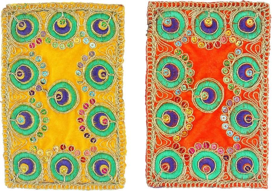 Set of 6 Small Mat Aasan Velvet Pooja Cloth Decorative Cloth Inch X 4 Inch) for Multipurpose Indian Traditional Housewarming Festival Laxmi Poojan Ganesha Decorations Pooja Article Laxmi