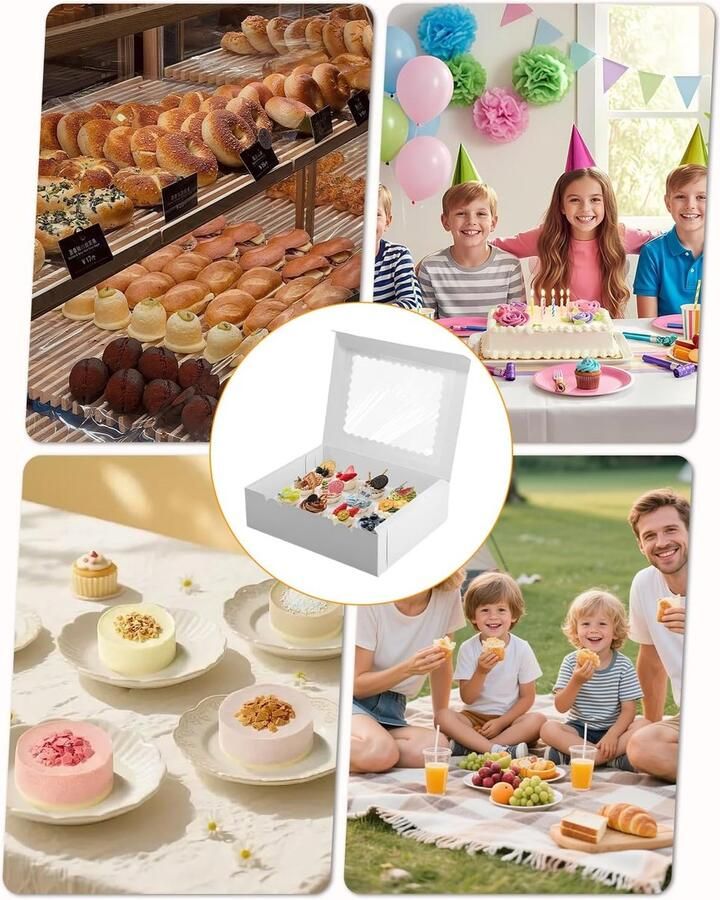 Set van 10 muffinvakjes kartonnen verpakkingsdoosjes met 12 vakjes witte cupcake-doosjes cupcake-bakjes cupcake-verpakking met doorzichtig venster voor taarten macarons en gebak - Foto 2