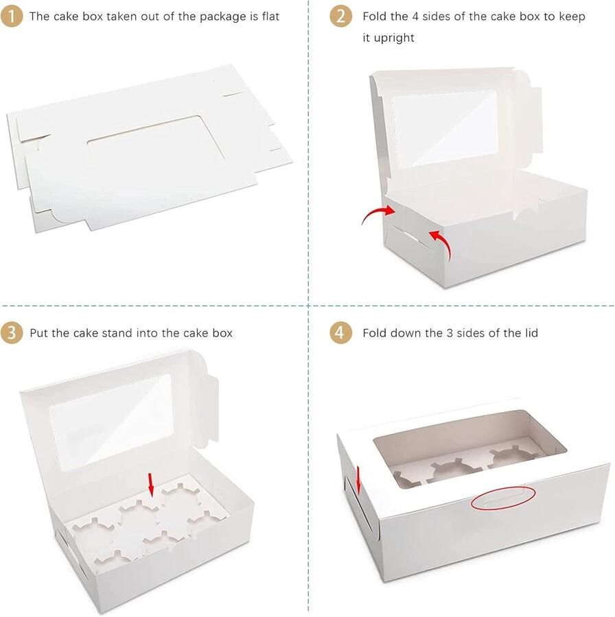 Set van 10 Witte Kartonnen Doosjes met Transparant Venster en Stickers voor Cake Decoratie en Cupcake Transport Gaten
