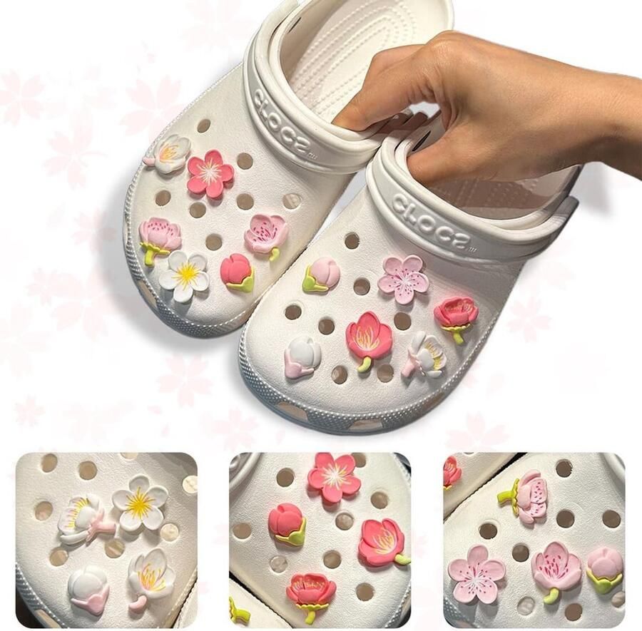 Set van 12 Decoratieve Schoenknopen met Sakura Motief Rozenbloe en Hars Creatieve DIY Accessoires voor Sandalen en Slippers