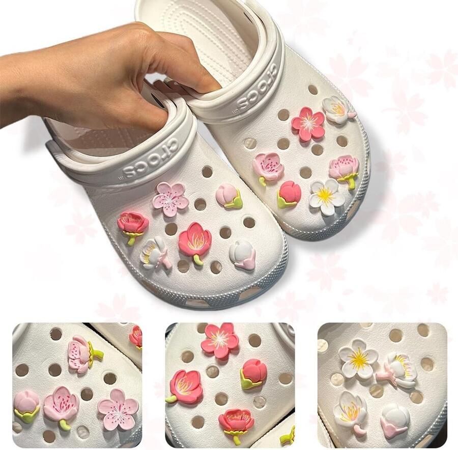 Set van 12 Decoratieve Schoenknopen met Sakura Motief Rozenbloe en Hars Creatieve DIY Accessoires voor Sandalen en Slippers Unieke Decoratie voor Schoenen - Foto 1