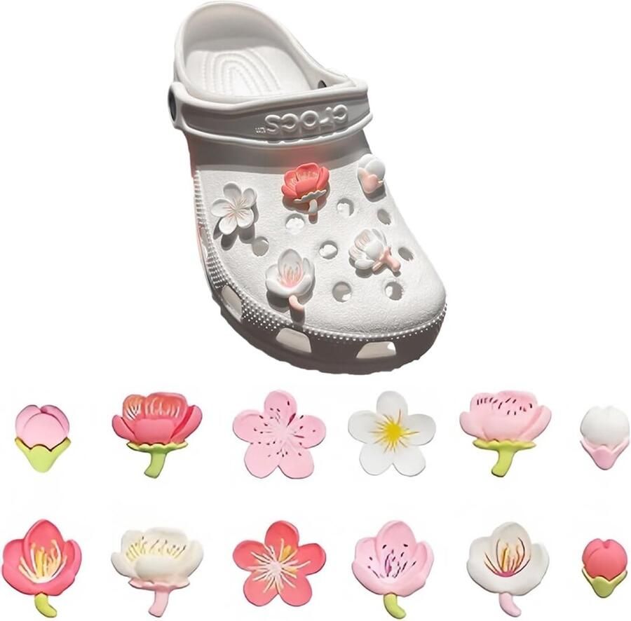 Set van 12 Decoratieve Schoenknopen Sakura Bloe voor Slippers en Sandalen