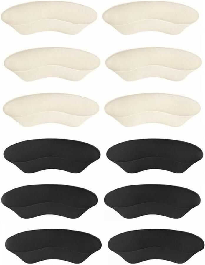 Set van 12 Hielbeschermers voor Te Grote Schoenen Zachte Foam Hielhouders Blarenpreventie Comfortabele Inlegzolen voor Hakken en Sneakers Zwart en Beige