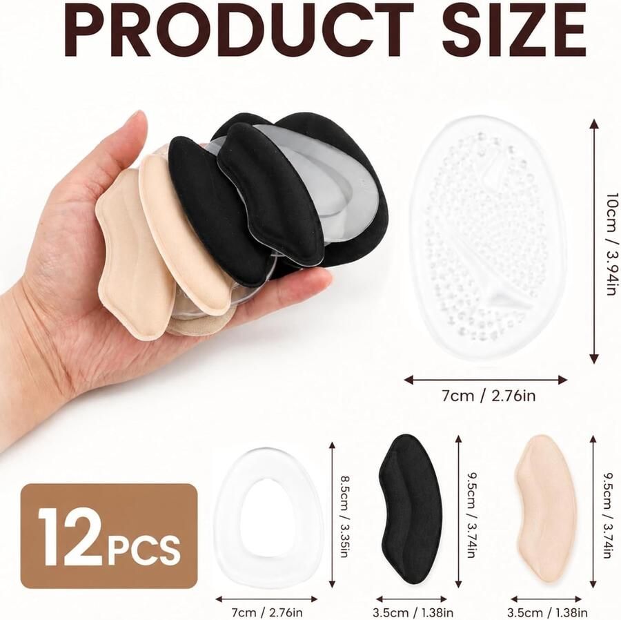 Set van 12 hielkussens en voorvoetkussens halvemidsol voor dames bescherming voor hoge hakken comfortabele inlegzolen voor sandalen en schoenen met puntige neuzen