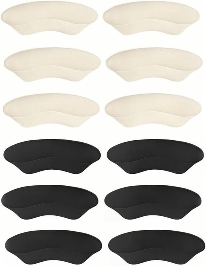 Set van 12 hielkussens voor grote schoenen bescherming tegen blaren zachte foam hielhouders comfortabele inlegzolen voor hoge hakken en sneakers zwart en beige