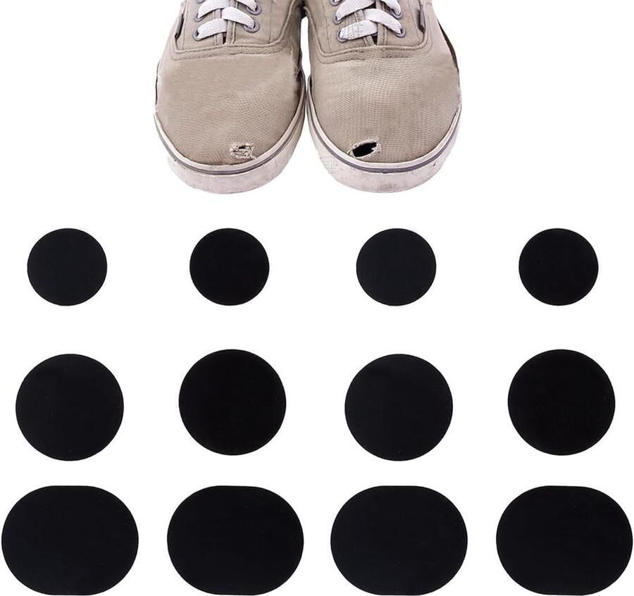 Set van 12 zelfklevende reparatiepleisters voor schoenen en kleding ronde pleisters voor het herstellen van gaten duurzame bescherming en eenvoudig in gebruik