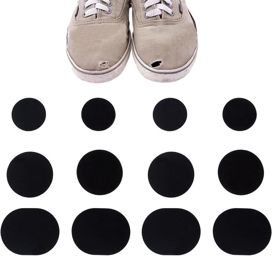 Set van 12 zelfklevende reparatiepleisters voor sneakers en kleding ronde patches voor schoenen en hakken eenvoudig te gebruiken voor gaatjes en scheuren in textiel