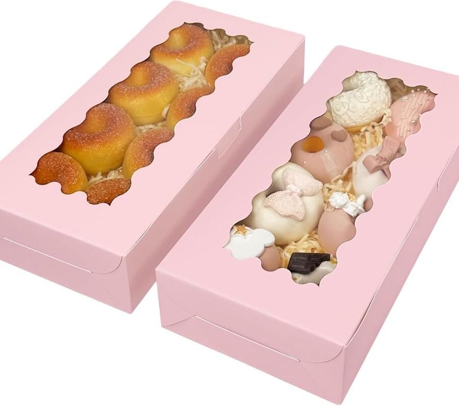 Set van 15 roze koekjesdozen met venster 30 48 x 13 97 x twee toepassingen: gebak koekjes bakkerij verpakkingsdoos (30 48 x 13 97 x 2 5 inch)