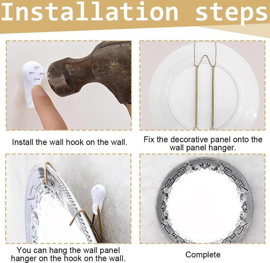 Set van 2 bordenhangers voor aan de muur roestvrijstalen wandplaathanger bordenhouder voor presentatie (5 x voor decoratieve borden van 12 7 (verguld)