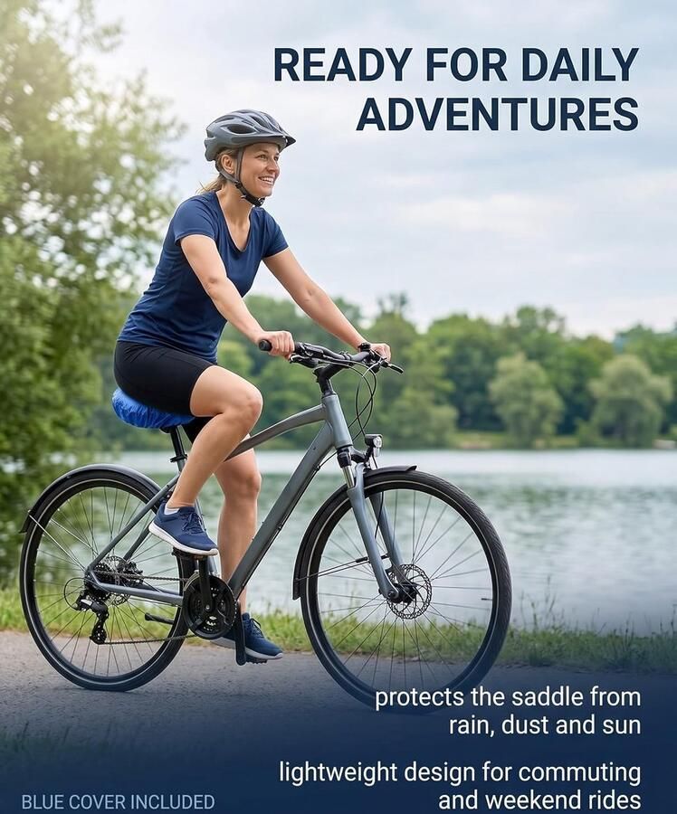 Set van 2 fietszadel regenbescherming waterdicht zwart blauw elastische zadelbescherming met trekkoord. Houdt zadel en zitkussen altijd droog. Voor alle fietsen
