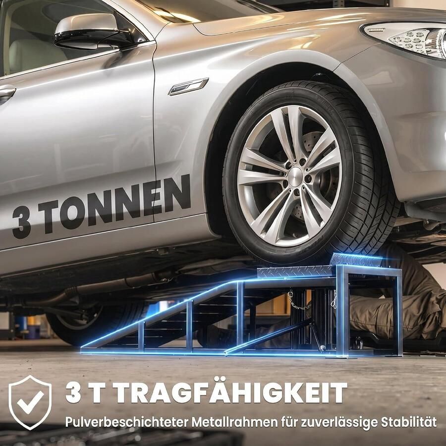 Set van 2 hydraulische oprijhellingen in hoogte verstelbaar drempelhelling 3 ton draagkracht stoeprand helling van metaal voor banden tot olieverversing zwart
