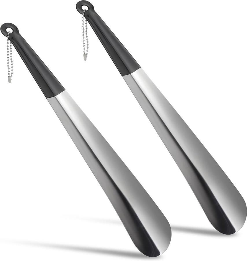 Set van 2 Lange Metalen Schoenlepels Roestvrij Staal met Handvat