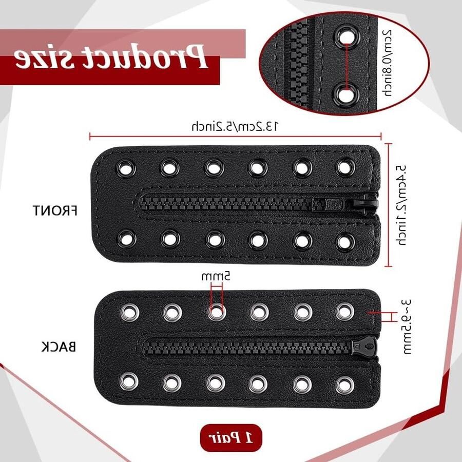 Set van 2 leren ritsinvoegen voor laarzen 13 x zwart met DIY veters en ogen voor en