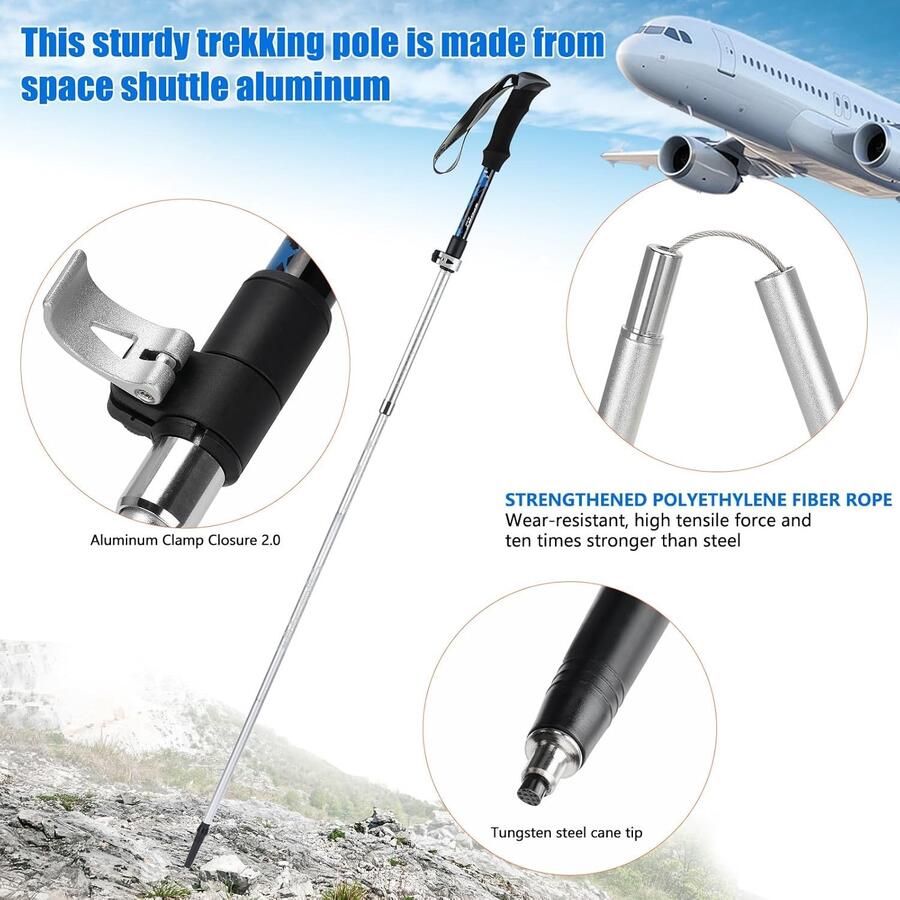 Set van 2 Lichtgewicht Vouwbare Wandelschoenen voor nen en Verstelbare Aluminium Hiking Stokken voor Bergwandelen Trekking en Skiën 110