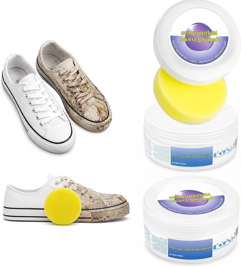Set van 2 Multifunctionele Schoenreinigers voor Witte Sneakers en Sportschoenen met Spons en Reinigingspasta voor Alle Oppervlakken