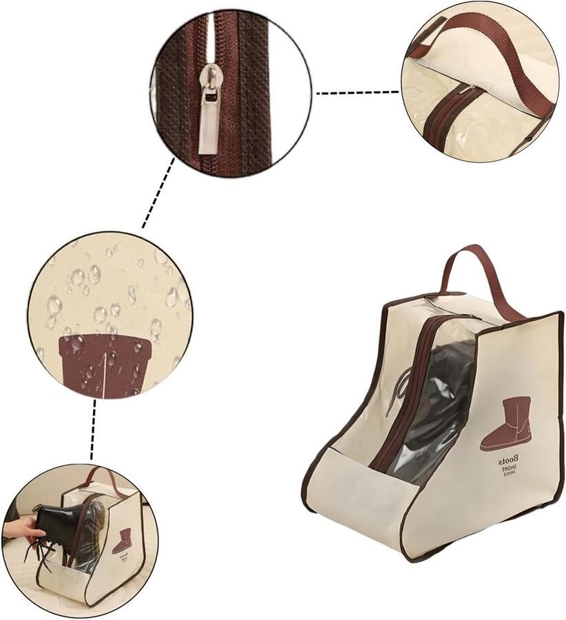 Set van 2 opbergzakken voor korte en hoge laarzen handige beschermhoezen voor schoenen reisorganizers voor laarzen en schoenen transparante stofzakken