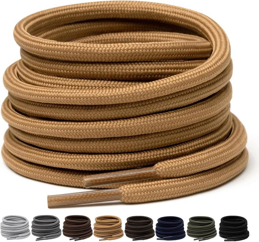 Set van 2 paar Sterke Ronde Werklaarsveters 4mm voor Wandelschoenen en Sportschoenen