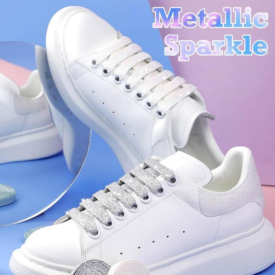 Set van 2 Platte Glitter Veters voor Sneakers en Sport schoenen