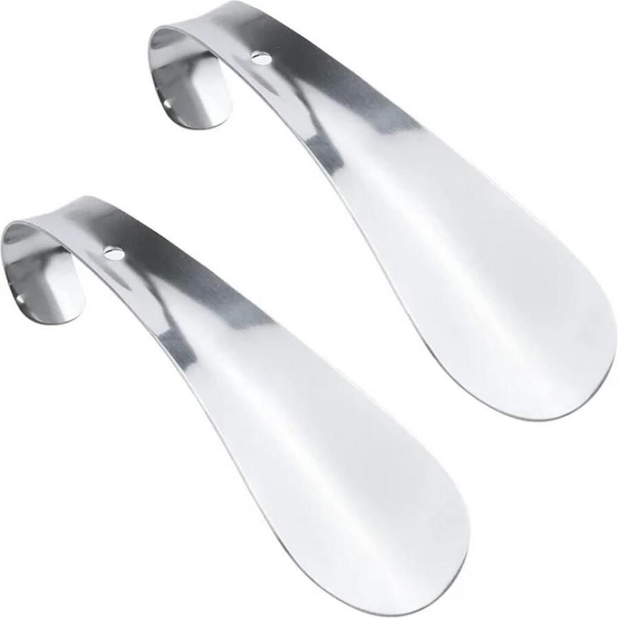 Set van 2 roestvrijstalen schoenlepels stalen schoenlepel met ophangoog metalen schoenlepel zilver