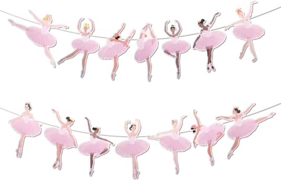 2 stuks Balletdanser Banners Roze Ballerina Feestdecoraties Vooraf Geregen Balletmeisje Dansend Garland Ballet Thema Feestdecoraties Benodigdheden voor Verjaardag Bruiloft Babyshower - Foto 2