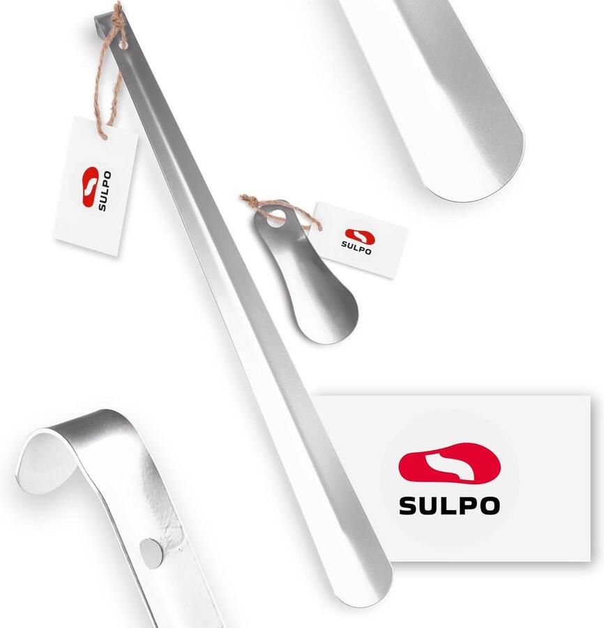 Set van 2 stevige schoenlepels van roestvrijstaal met ophanggat