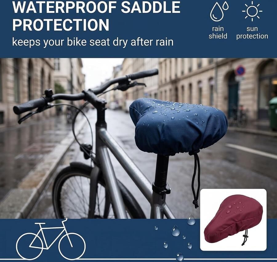 Set van 2 waterdichte fietszadelhoezen elastisch universeel bescherming tegen regen stof en zon voor mountainbike stadsfiets en racefiets