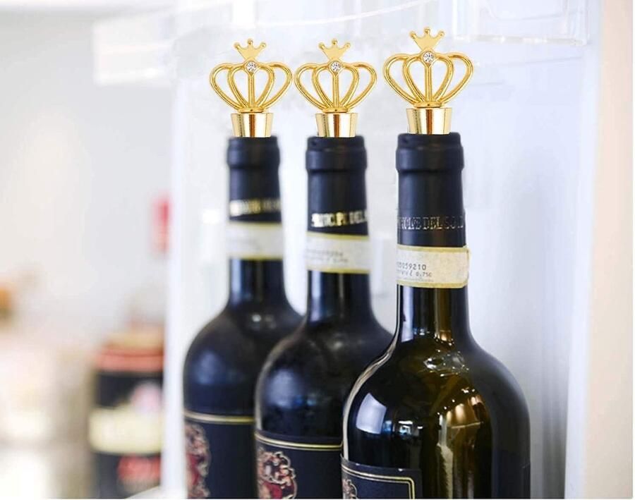 Set van 2 wijnsluitingen wijnflessendoppen in kroondesign flessendop wijnstop flessen wijnschenktuit anti-druppel voor de wijnverzameling wijn champagne glazen flessen (goud) - Foto 2