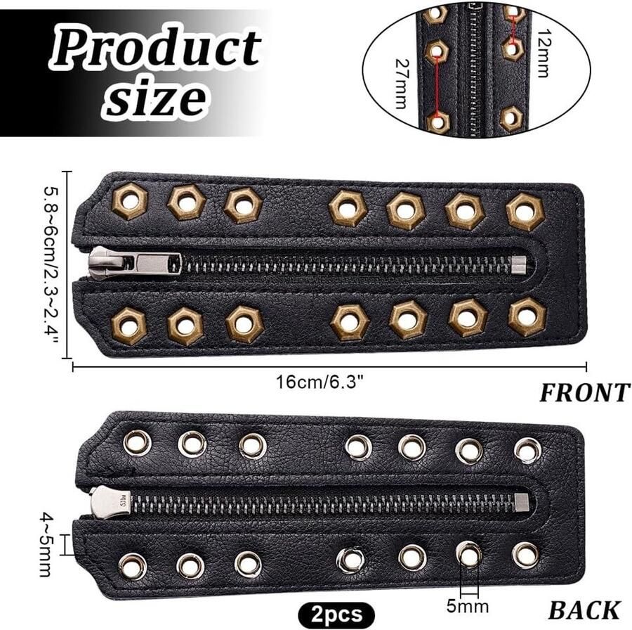 Set van 2 Zip Closure Leren Laarzen met Veters Zwart 16.5 x voor Laarzenreparatie Antiek Brons Duurzaam en Comfortabel