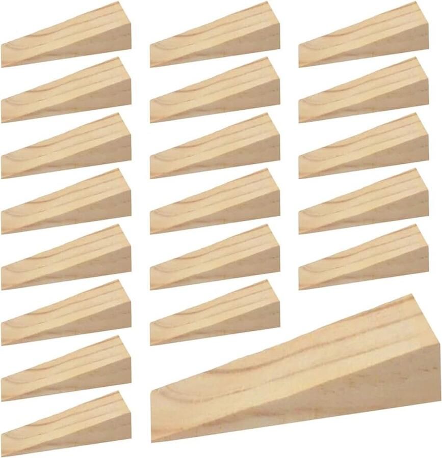 Set van 20 driehoekige houten wiggen grenenhouten wiggen voor het nivelleren van meubels d en raamaanpassing doe-het-zelfwerk montagehulp antislip onderlegwiggen (5 x 2 x