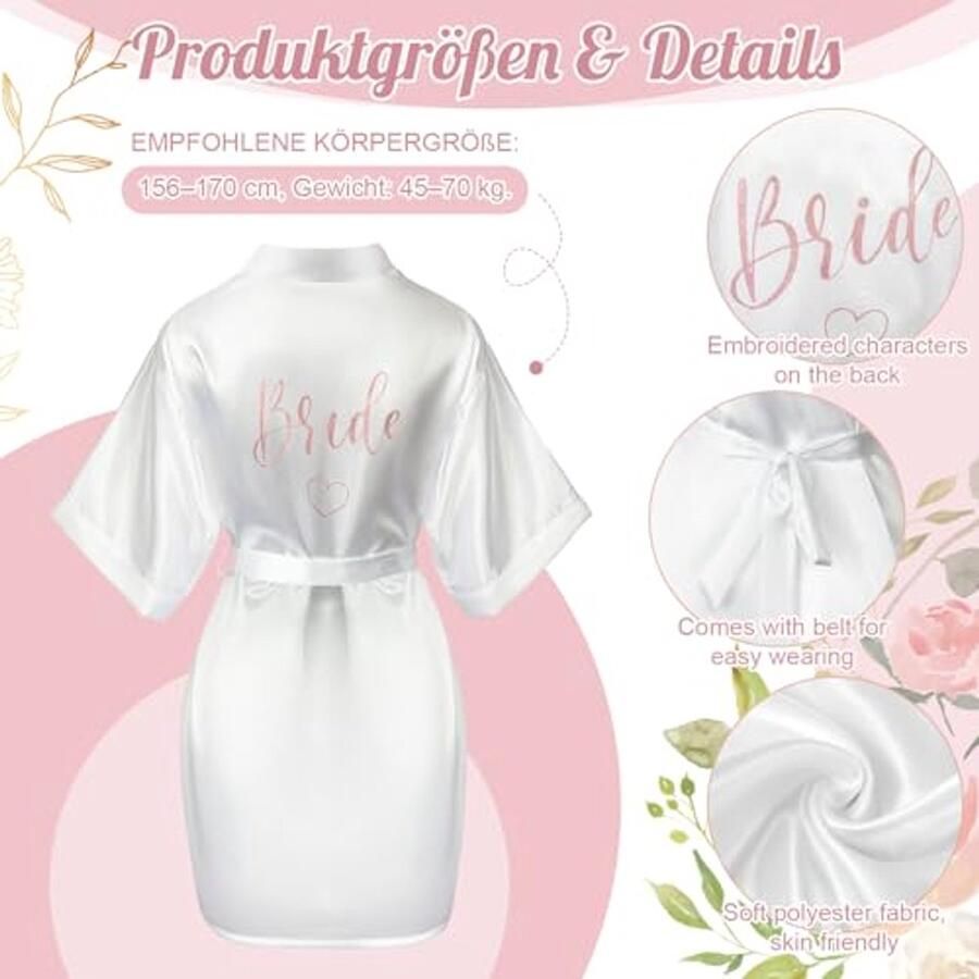 3-delige Bruidsset Witte Satijnen Ochtendjas Inclusief Pantoffels en Tas