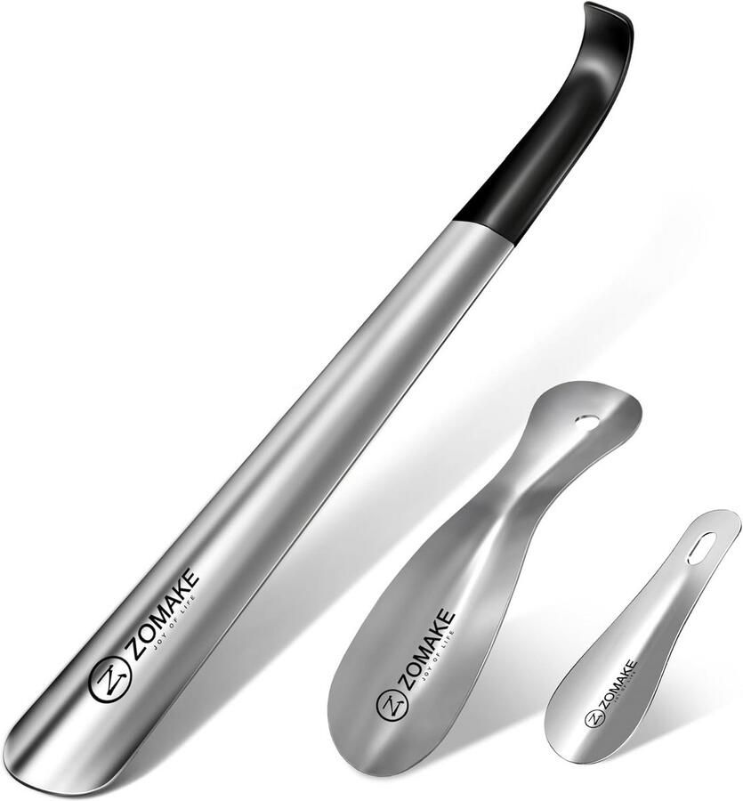 Set van 3 Metalen Schoenlepels RVS Verschillende Maten voor Volwassenen en Ouderen