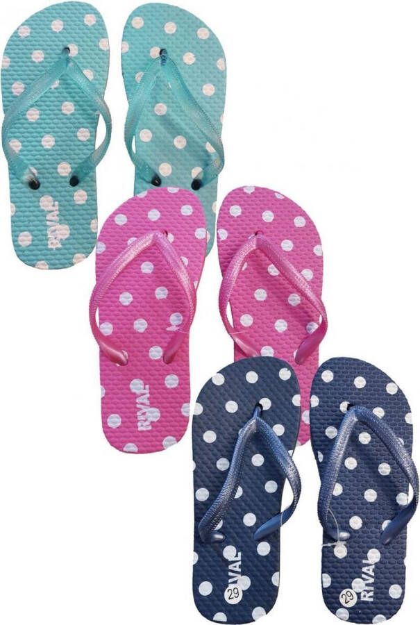 Merkloos Sans marque set van 3 paar kinderslippers meisjes roze lichtblauw donkerblauw stippen - Foto 4