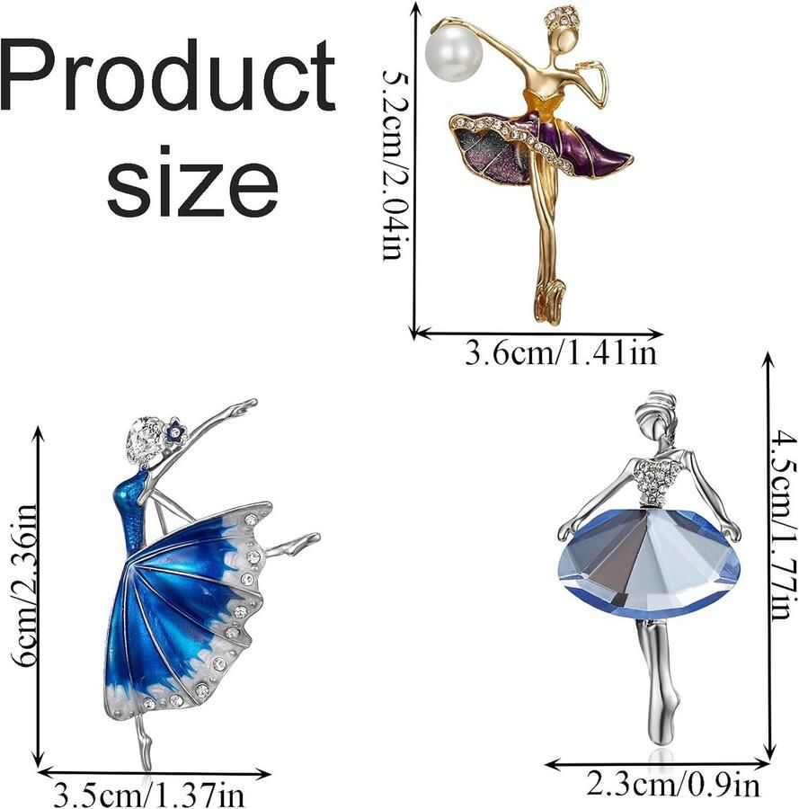 Set van 3 retro ballerina-broches met kunstkristal voor dames en meisjes perfect als sieradenaccessoires voor bruiloften en feesten