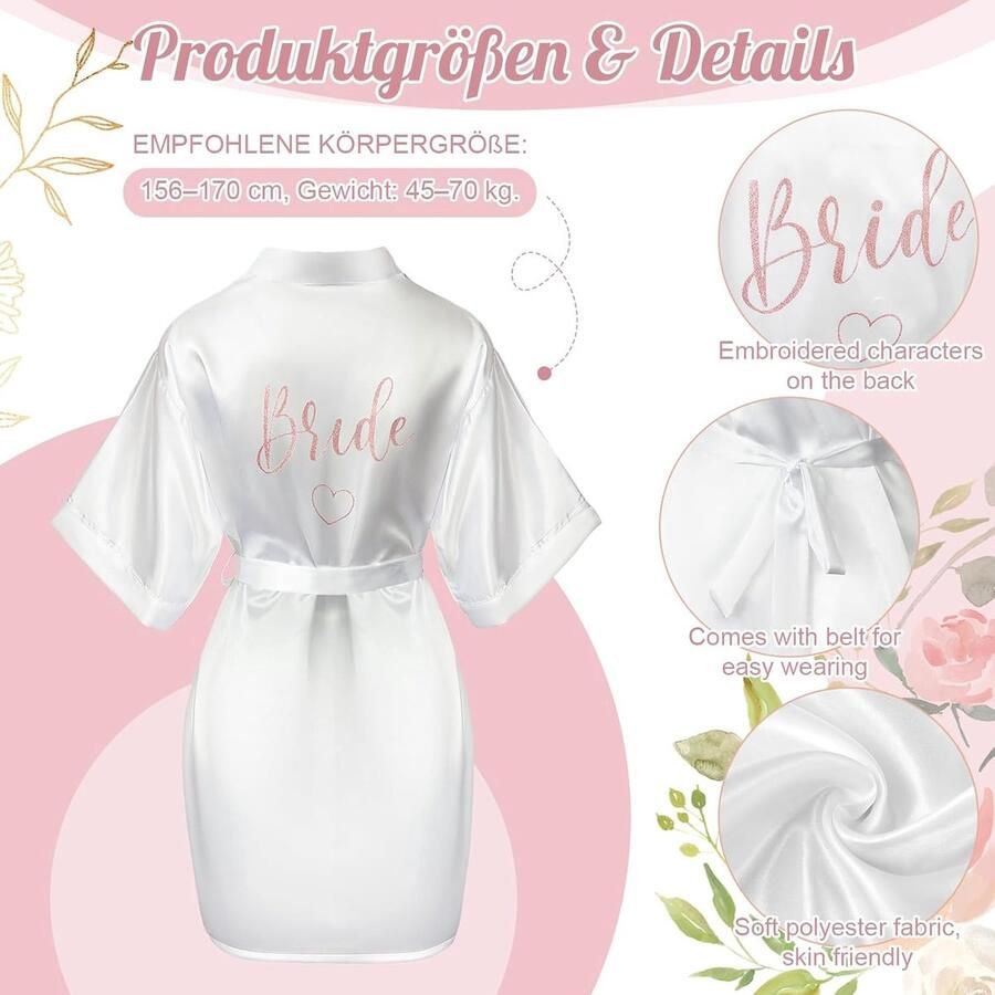 Set van 3 Roze Gouden Bruidsgeschenken voor Bruidsmeisjes met Witte Satijnen Dressing Gown Slippers en Bruidsbag Perfect voor Huwelijk Spa en Vrijgezellenfeest